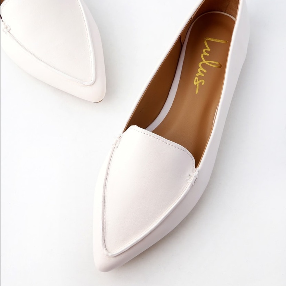 Lulus Emmy White Pointed Loafers. NWT